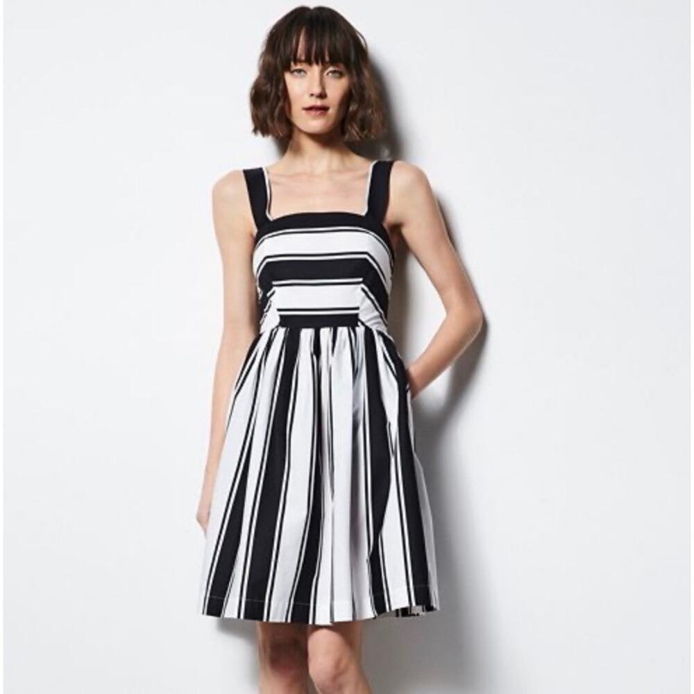 Milly for Design Nation Striped Fit & Flare Sundress Size 8 Square Neck Pockets